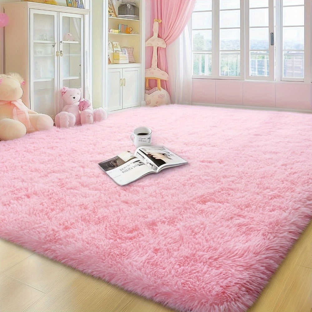 Pink Soft Shaggy Area Rug for Living Room Bedroom Non-Slip Fluffy Carpet Thickened Moisture Resistant Easy Clean Home Decor