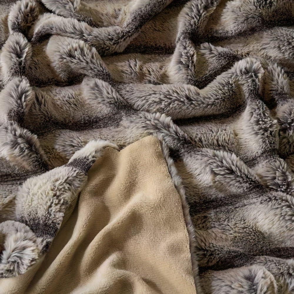 Double-Layer Faux Rabbit Fleece Blanket ¨C 450-500gsm Thickened Soft Warm Throw for Bed, Couch & Travel, All Season, 3 Colors, 5 Sizes