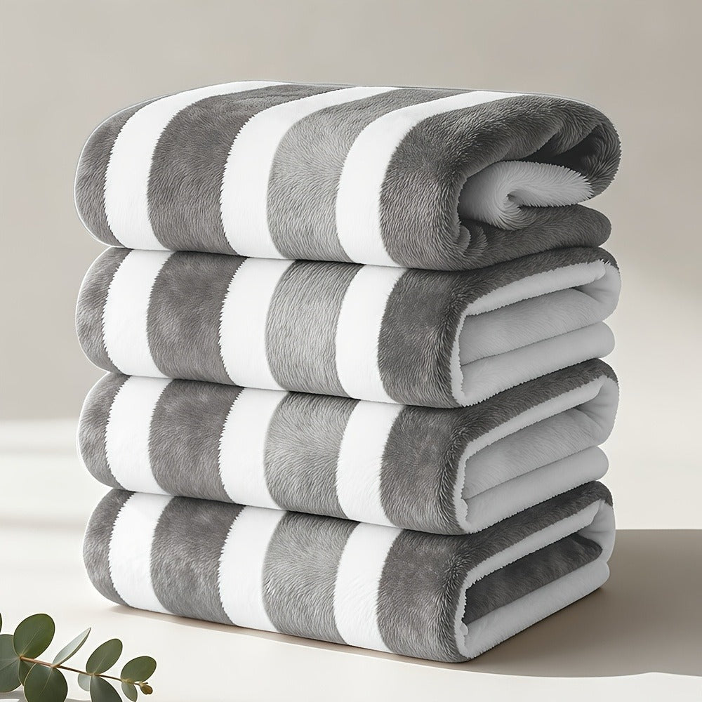 Microfiber Bath Towel Set No Hair Loss - Ultra Soft Highly Absorbent Quick Dry Two-Color Striped | 1 or 4 Pack | 27x55in | Slate Gray Berry Red Pine Green Multi | Beach Spa Gym Home Bathroom