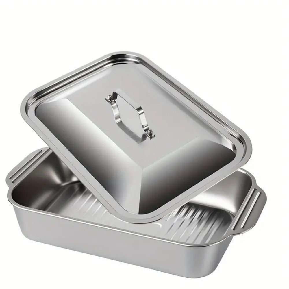 Stainless Steel Baking Trays with Lids ¨C Large Capacity Sheet Pan Set for BBQ, Bread, Desserts, Seafood & Buffets | Family Gatherings, Outdoor Camping, Portable Food Trays