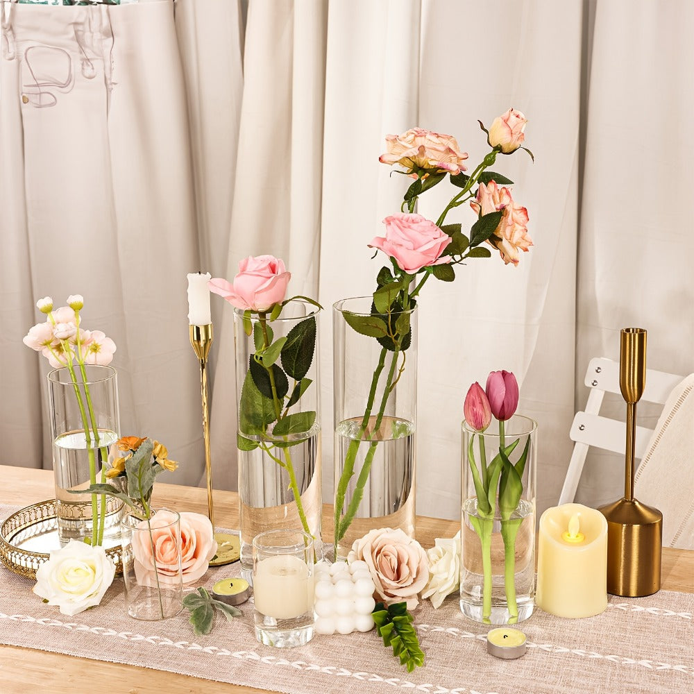 Glass Cylinder Vases Set 18pcs 24pcs - 3 Sizes 4in 8in 12in Tall Clear Candle Holders for Wedding Centerpieces Party Table Decor Halloween Decorations Flower Vase Home Decor