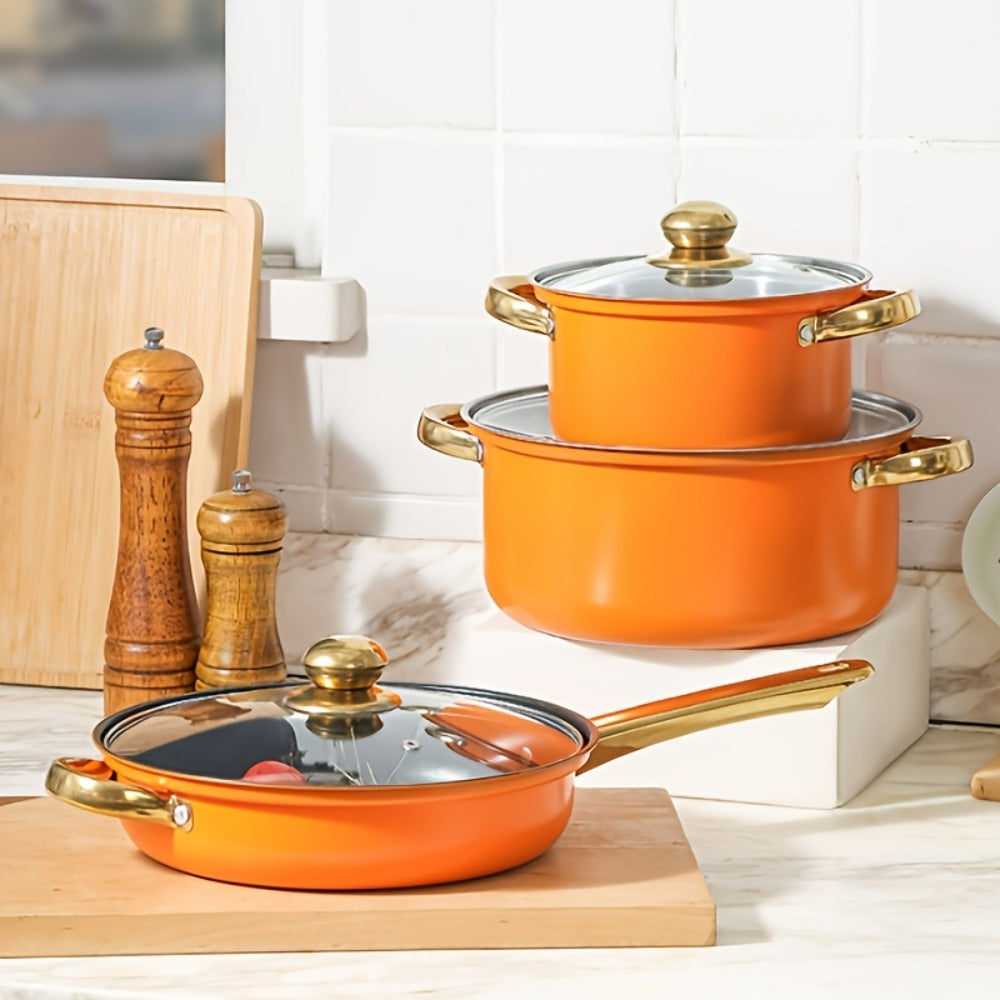 Non-Stick Cookware Set Pots and Pans 10 & 12 Piece ¨C Heat-Resistant Frying Pan, Saucepan & Stewpot | Honeycomb Coating Stainless Steel Kitchen Cooking Set for All Stoves | Stylish Durable Multifunctional