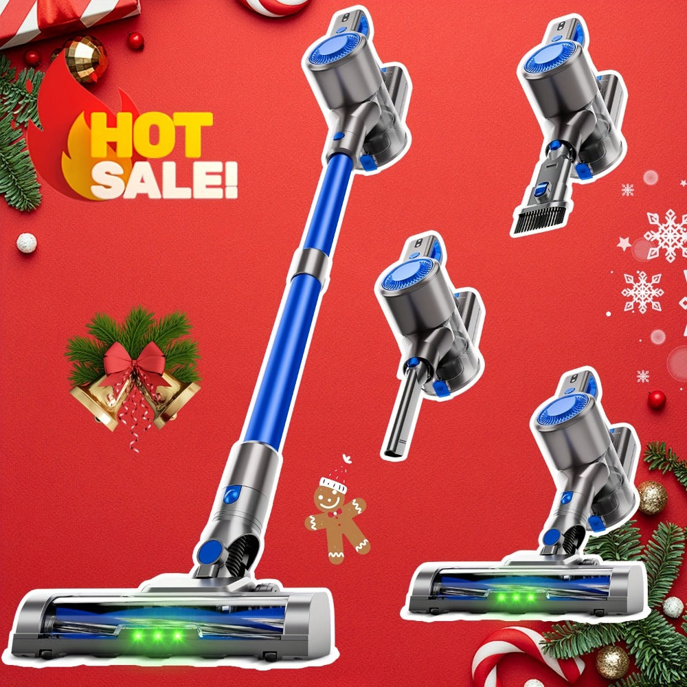 Anti-Tangle LED Vacuum Cleaner 55-69Kpa Corded & Cordless with Green LED Brush, Removable Battery & Multiple Suction Levels - Up to 45 Min Runtime for Carpets, Pet Hair & Hardwood Floors, 7 Colors