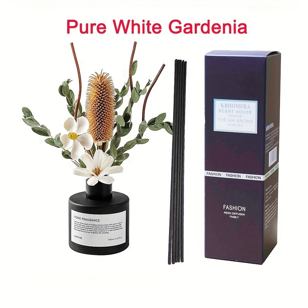 Reed Diffuser with Real Flowers & Essential Oil - Long-Lasting Home Fragrance Scent Sticks for Bedroom Bathroom Living Room, Jasmine Gardenia Sandalwood Citrus