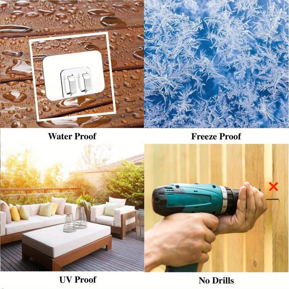 Adhesive Hooks for Outdoor String Lights - Waterproof UV-Resistant No-Damage Clips for Christmas Patio Garden Balcony Decor (40/80/160/250/400pcs)