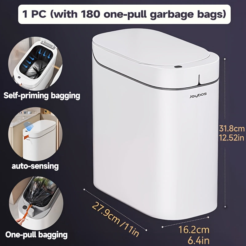 Automatic Sensor Trash Can Self-Emptying 3.8 Gallon with Drawstring Bags - Hands Free Infrared Smart Waste Bin for Bathroom Kitchen Bedroom Office Dorm Room