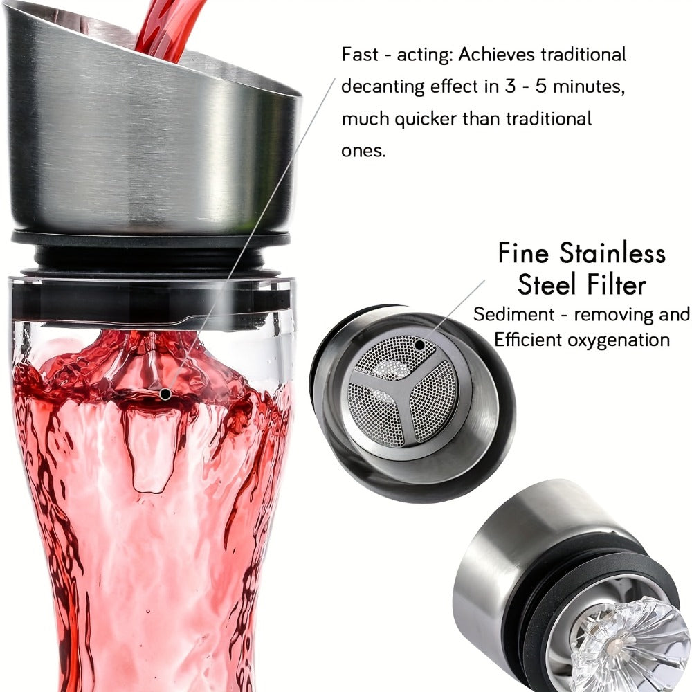 Wine Decanter Hand Blown Crystal Glass 1000ml Aerator Pourer Red Wine Carafe with Stainless Steel Aerator Lead-Free Clear Glass Perfect Gift for Wine Lovers
