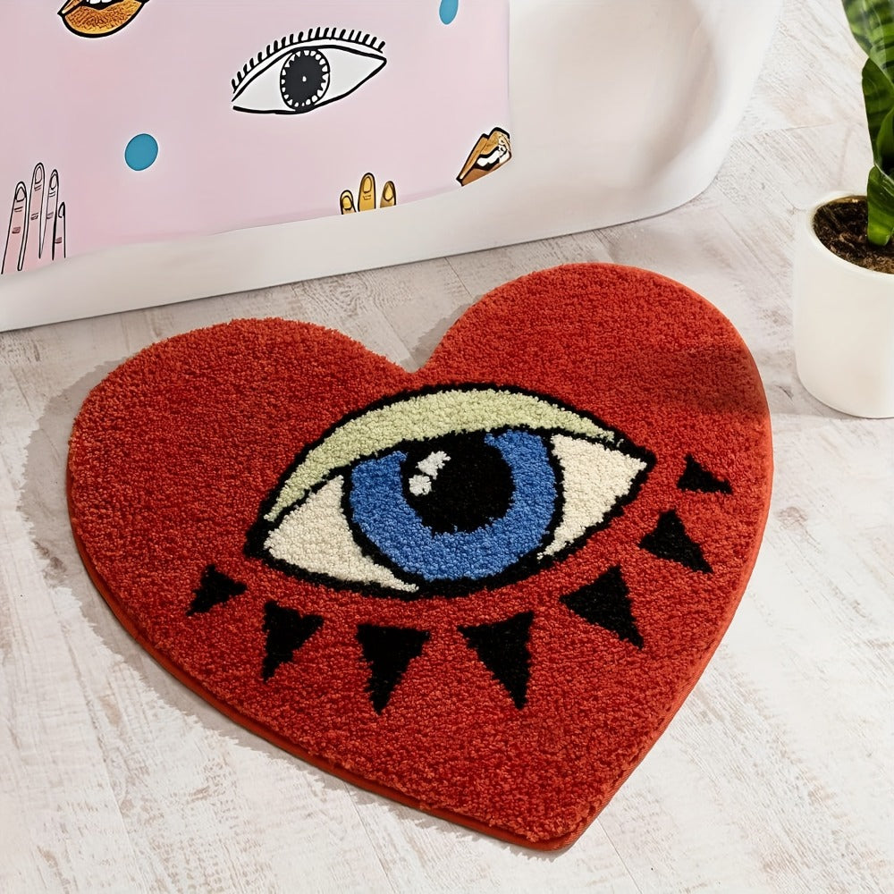 Eye Pattern Heart Shaped Bathroom Mat Plush Non-Slip Absorbent Bath Rug 20x24 inch Valentine Home Decor