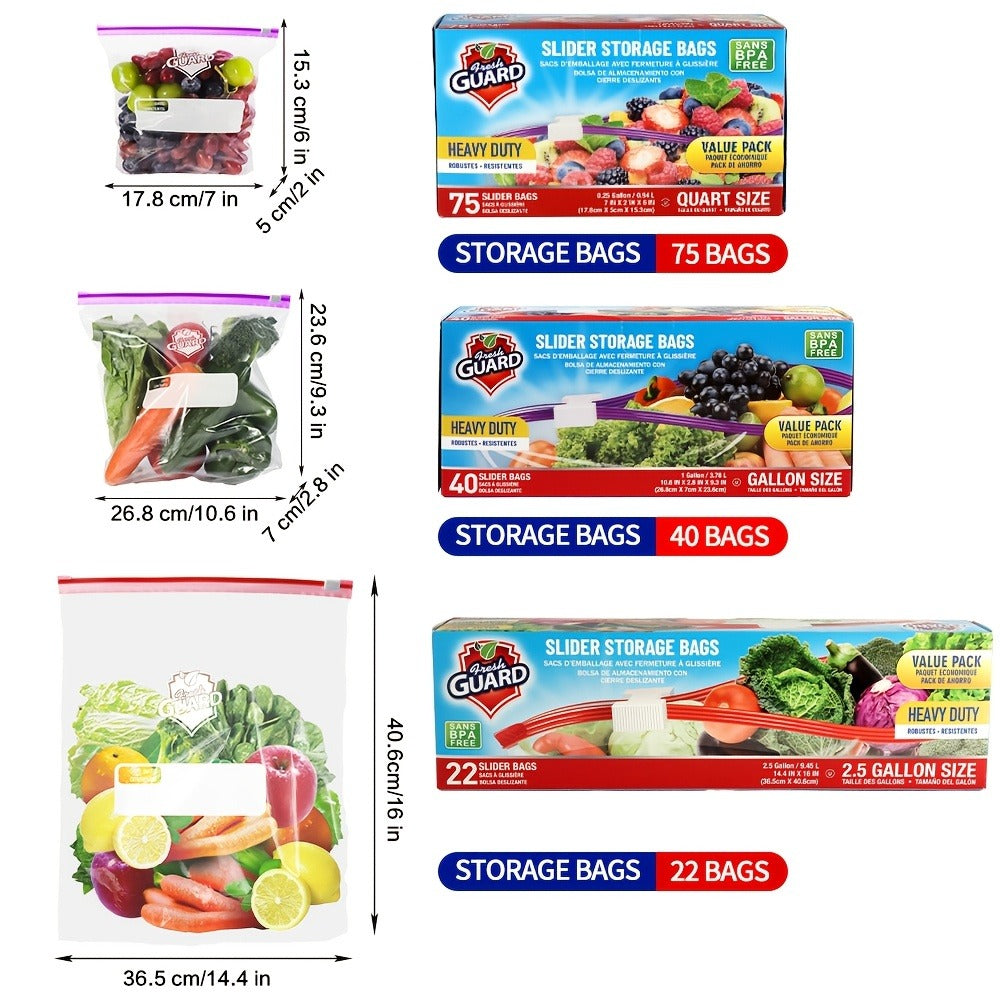 Heavy Duty Slider Storage Bags Ziplock Freezer Bags for Food Fruit Meat Vegetable Grain Kitchen