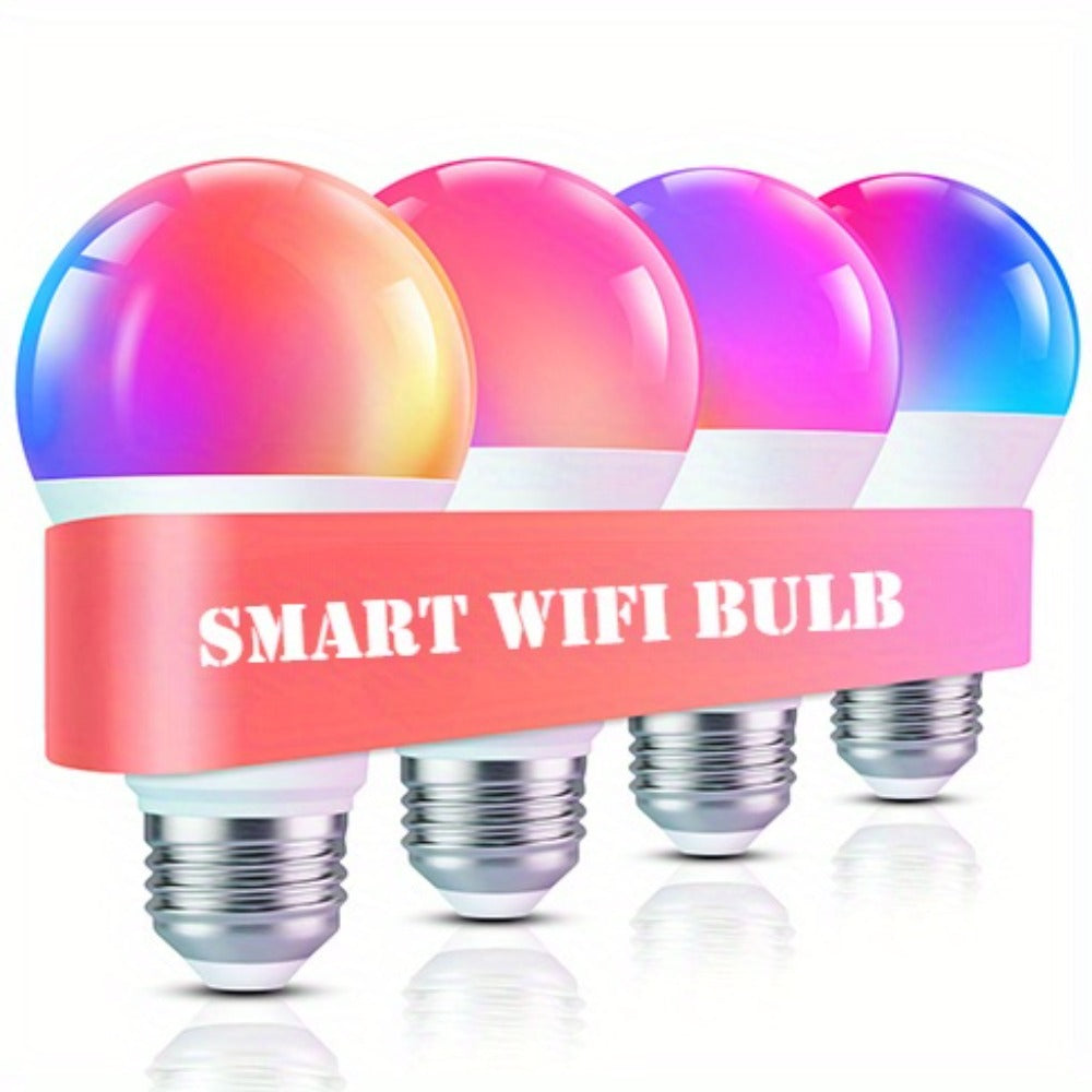 Smart Light Bulbs RGB Color Changing, WiFi A19 E26 LED Bulb Works with Alexa & Google Home, 2.4GHz Dimmable 800LM 60W Equivalent, Music Sync Voice Control App Remote, for Bedroom Party Home Decor