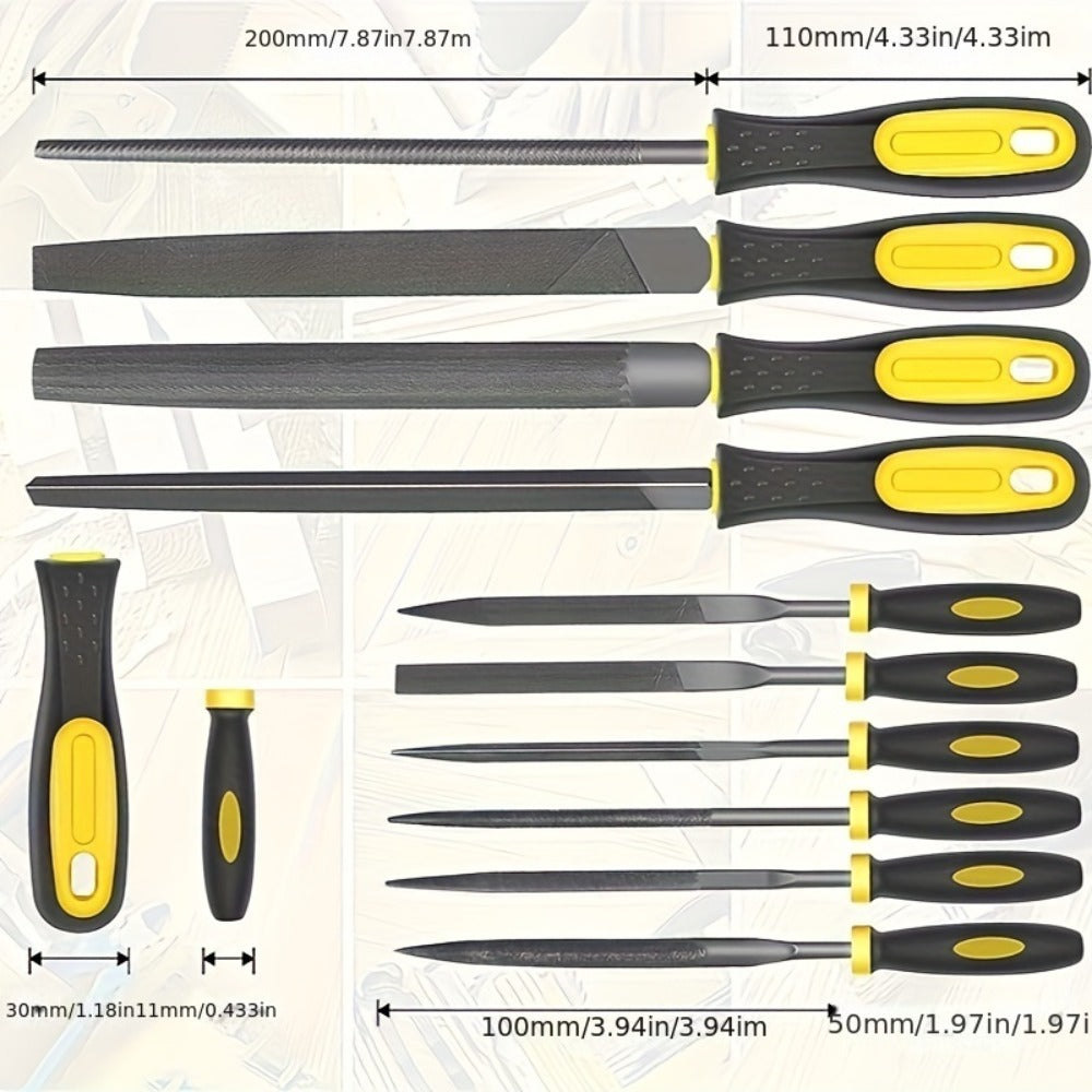 Rasp File Set Premium T12 Forged Alloy Steel - 14/16/17pcs Wood Rasp Set with Flat, Triangular, Semi-Circular & Round Rasps, for Woodworking, Metalworking & DIY, Includes Storage Bag