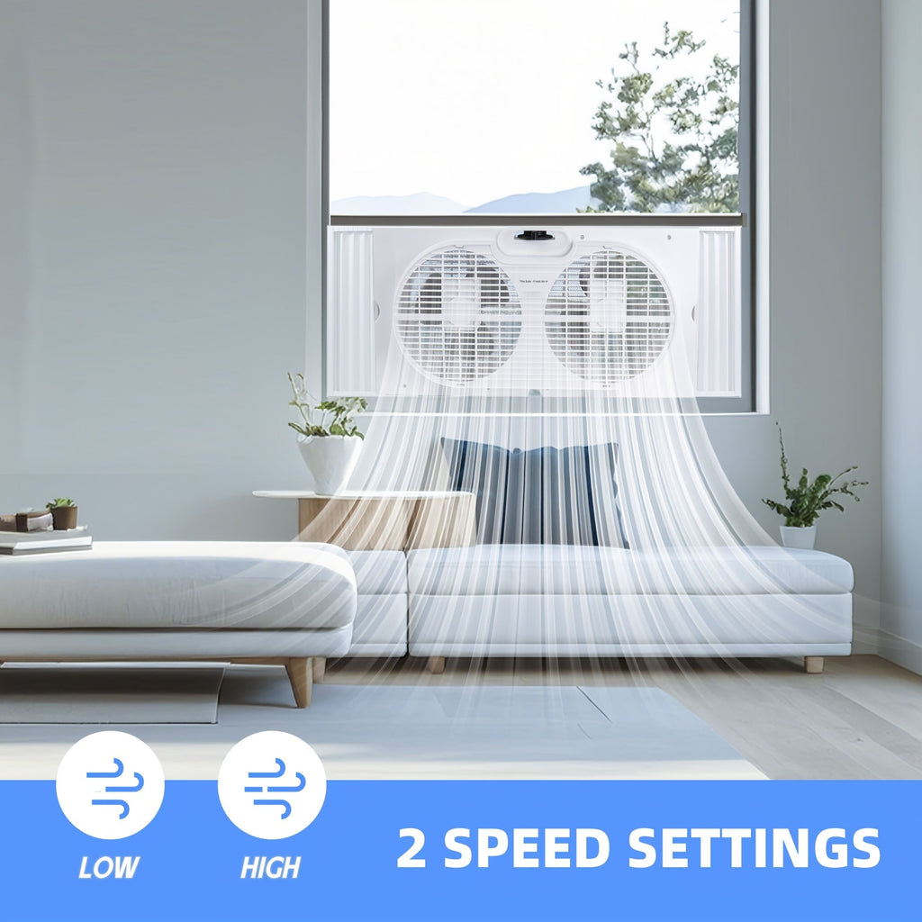 Window Fan 9 Inch Twin Expandable Dual Fan, 3-Speed with Remote Control or Manual Control, Reversible Airflow Indoor Window Fan for Bedroom, Living Room, Kitchen and Office