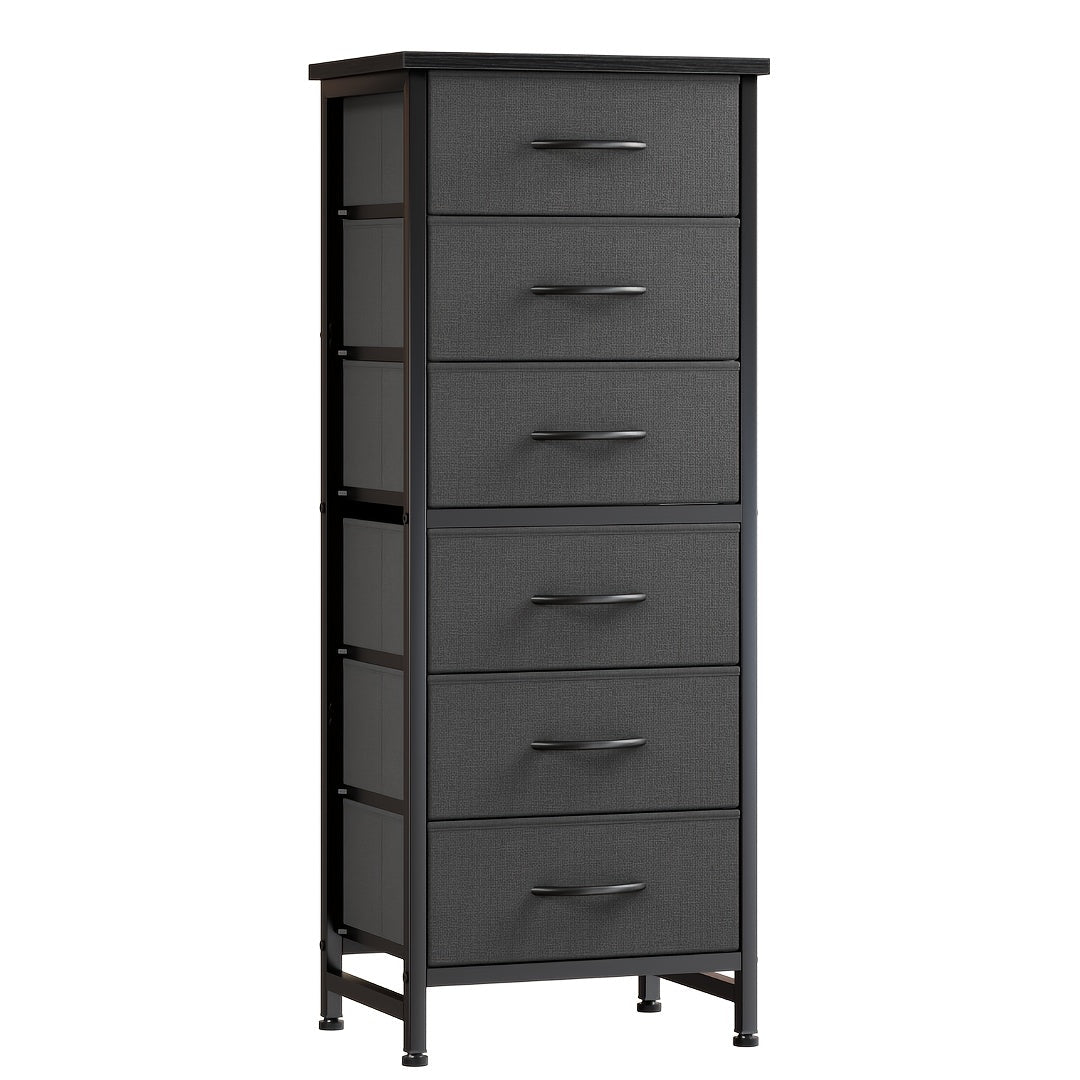 6 Drawer Fabric Dresser with Steel Frame Wooden Top - Storage Chest Organizer for Bedroom Closet Hallway Living Room