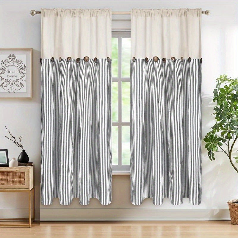 Bohemian Striped Patchwork Curtains, Semi-Sheer Rod Pocket Window Curtains for Bedroom Living Room Kitchen Cafe, Country Cottage Style, 1 or 2 Panels, Multiple Colors & Sizes
