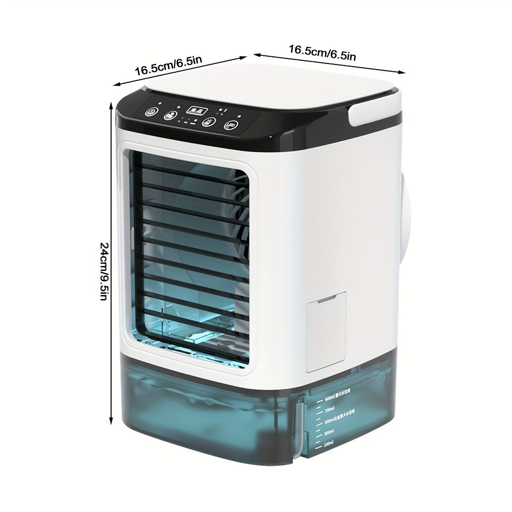 Portable Air Cooler Fan USB Humidifier with Rainbow Ambient Light, 3-Speed Atomization Misting Fan with Large Ice Box and Low Noise, Personal Desktop Cooling Fan Gift for Home, Office and Bedroom