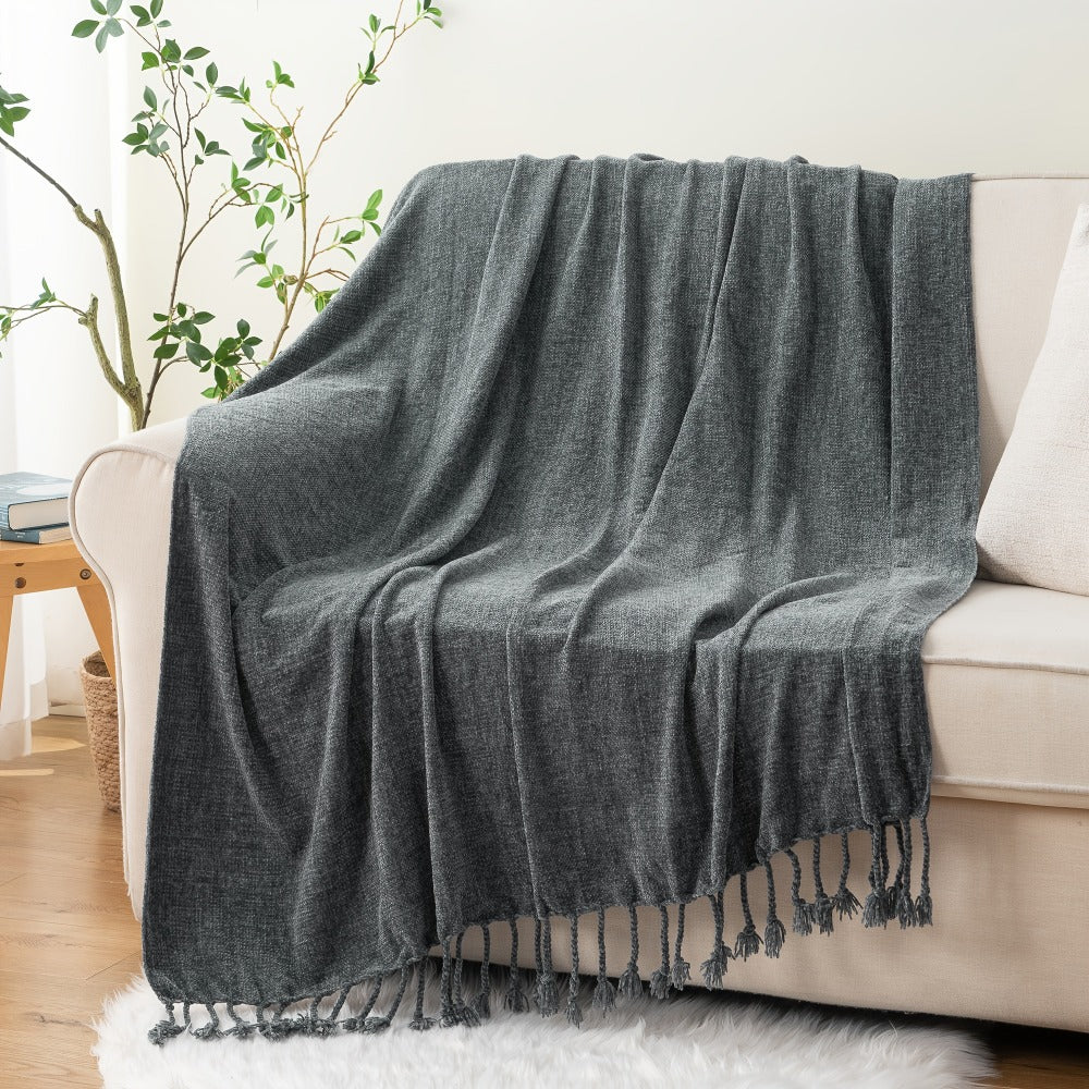Chenille Fringe Throw Blanket ¨C 180-200gsm Velvety Soft Decorative Throw for Sofa & Couch, Home Decor, 50¡±¡Á60¡±, 17 Colors