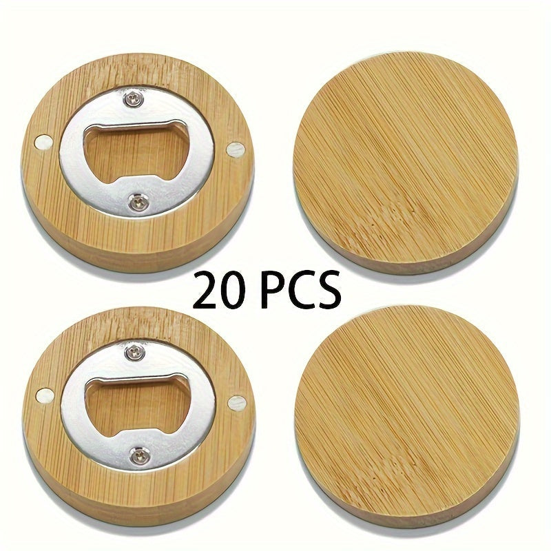 Bamboo Magnetic Bottle Opener Bulk 20 40 80 160 Pack - Round Fridge Magnet Blank Bottle Opener for Wedding Favors Party Gifts Kitchen Decor | Customizable DIY Guest Favors Bridal Shower