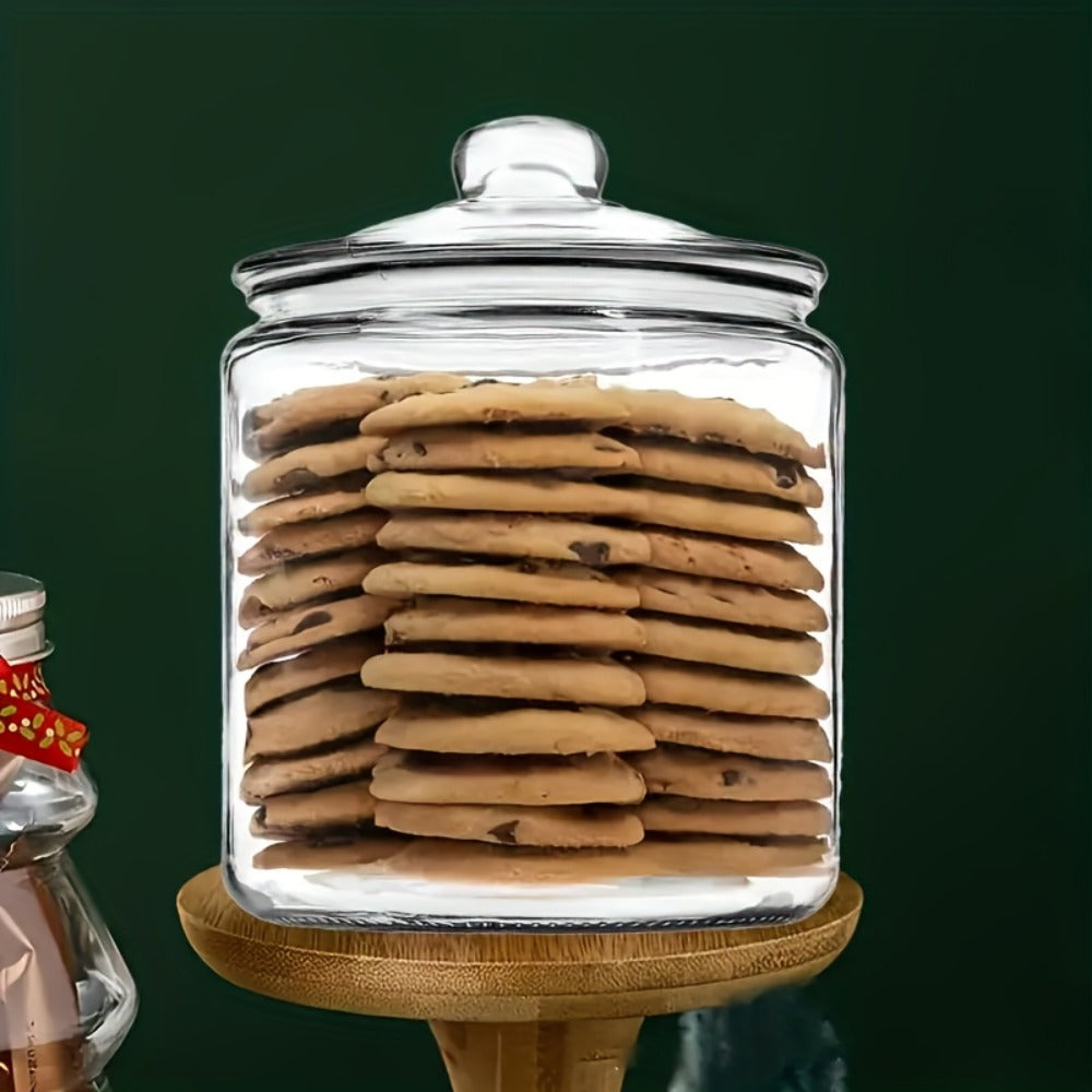 Glass Pantry Jars with Flip-Top Lids Set of 2 - Airtight Glass Storage Containers for Kitchen Pantry Organization, Cookies, Candy, Pasta, Countertop Canister Set, Reusable Round Glass Jars