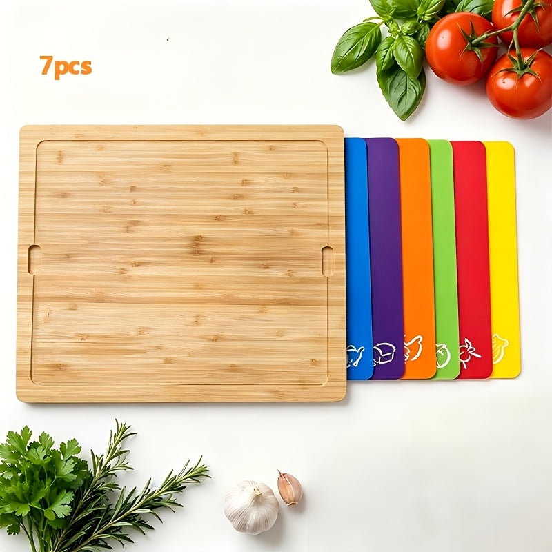 Bamboo Cutting Board Set for Kitchen ¨C Food-Safe Cheese Platter & Charcuterie Board for Meat, Cheese, Bread, Vegetables & Fruits, Perfect Home Kitchen Gadget or Housewarming Gift, 1pc or 7pcs Set