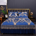 Floral Ruffle Bed Skirt Cool Mat 3 Piece Set with Pillowcase, Double Layer 360¡ã Full Wrap Washable Cooling Mattress Cover, Breathable Summer Bedding Set for Twin Full Queen King, Parisian Romantic Floral