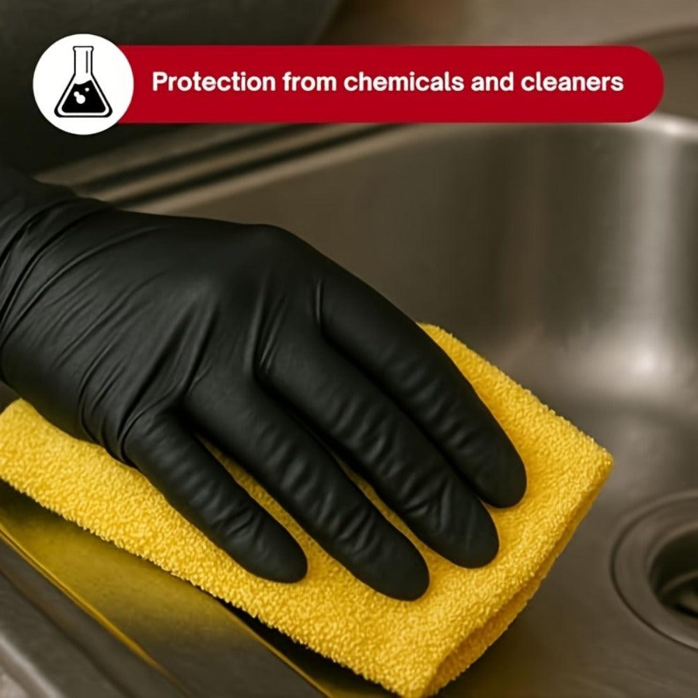 Nitrile Disposable Gloves 200 Count, Black Latex-Free Powder-Free Exam Gloves, Touchscreen Compatible, Chemical Resistant, Flexible Form-Fitting for Kitchen Automotive Industrial Medical Use, S M L XL