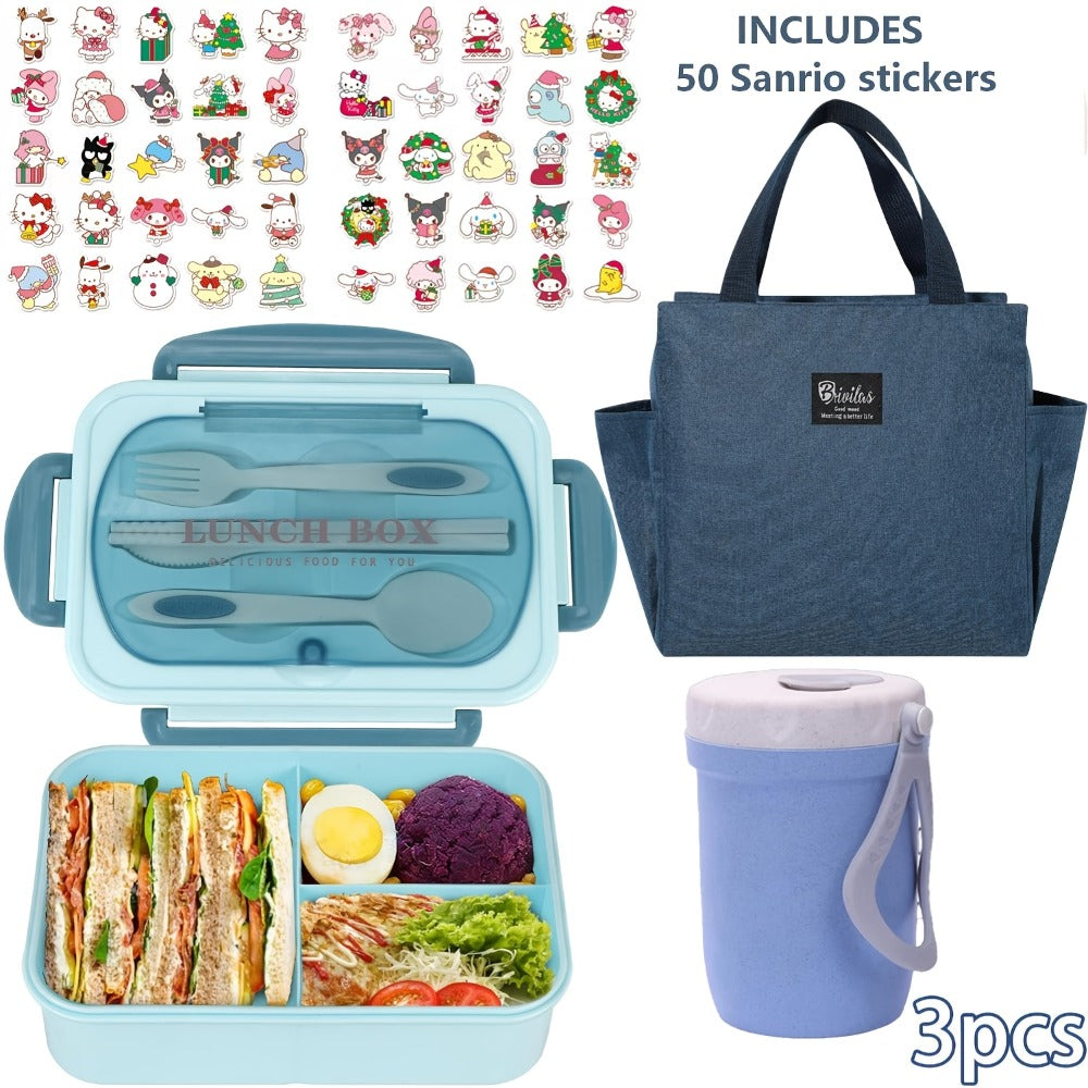Sanrio Lunch Box Set 53pcs Bento Box with Thermal Bag Breakfast Cup Portable Sealed Compartment Microwave Dishwasher Safe for Work Picnic School