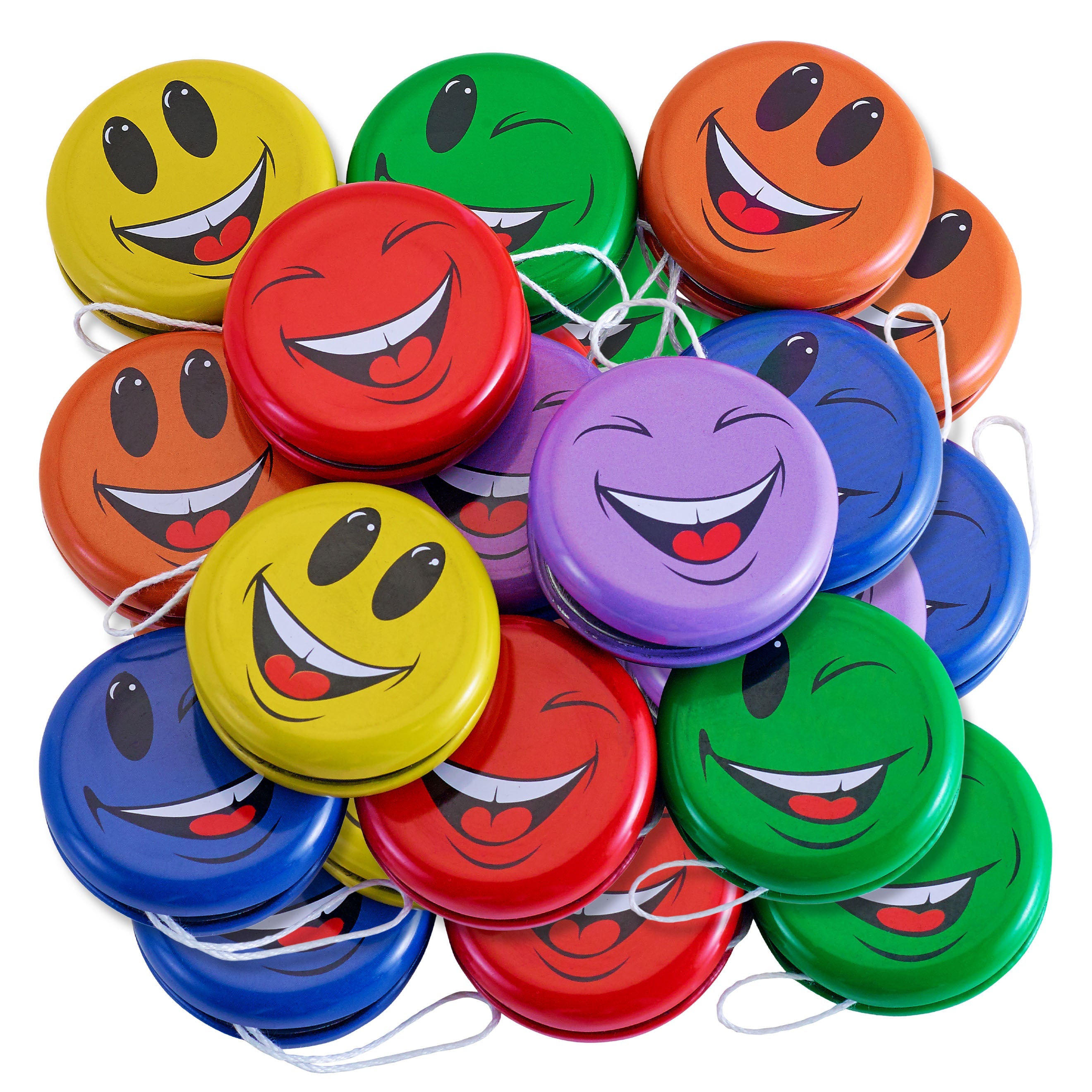 Smiley Face Yo-Yos Bulk 12 or 24pcs Metal 2 Inch Assorted Colors Kids Party Favors Birthday Giveaways Goody Bag Fillers