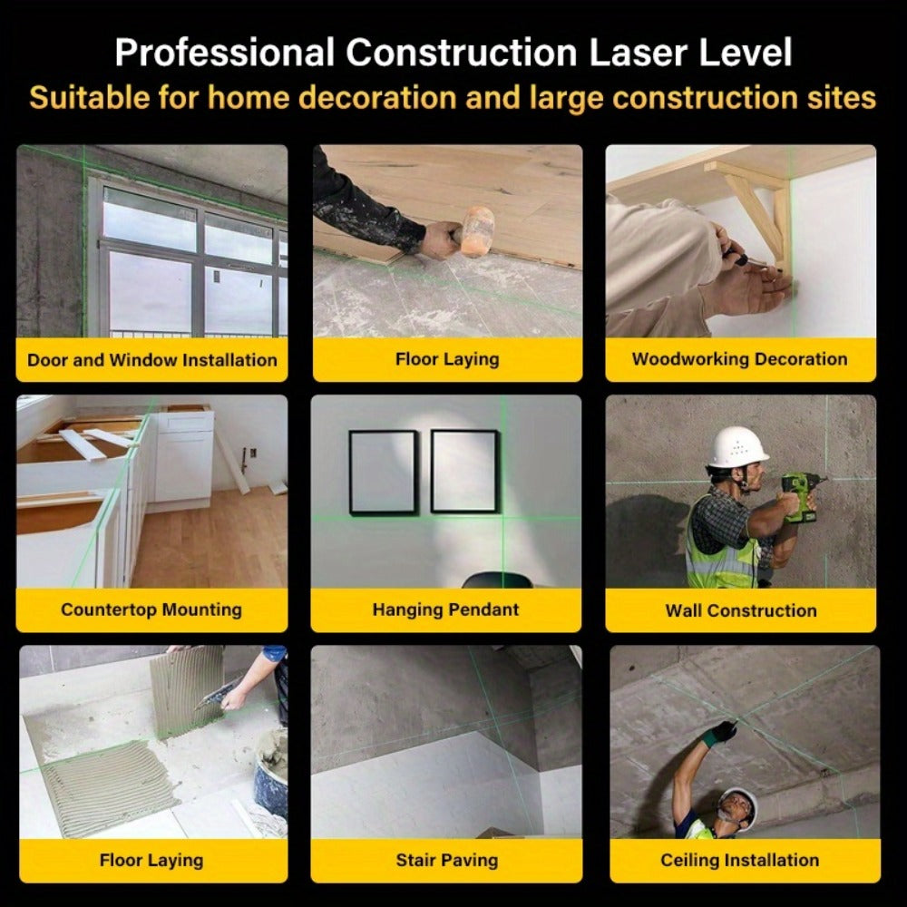 16-Line Laser Level Kit 4D 360 Self Leveling with 2x 3000mAh Battery 39 Inch Tripod Remote Control Lifting Platform for Construction Tile Renovation Wall Floor Alignment
