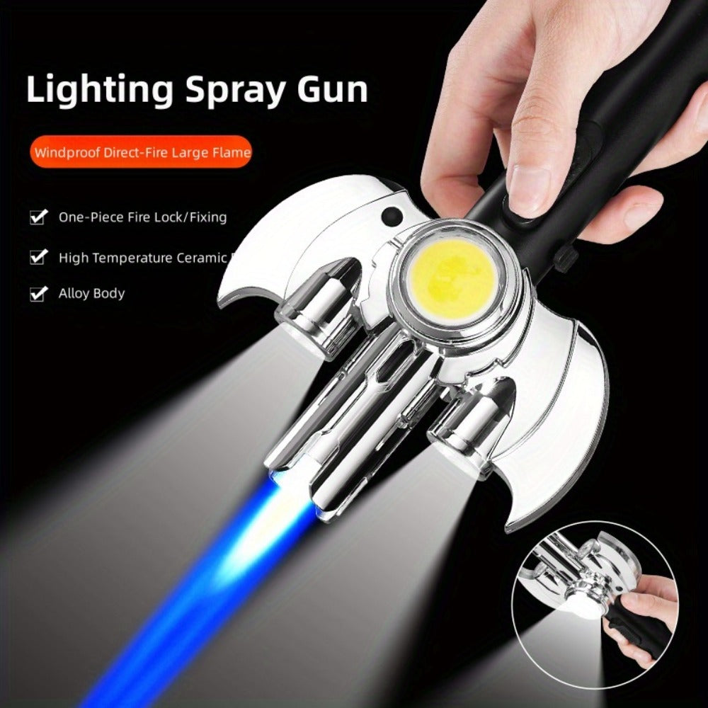 Torch Lighter Metal Jet Flame, Large Windproof Butane Torch with COB Light, High-Power Refillable Flamethrower for Barbecue, Baking, Camping, Moxibustion & Outdoor Use ¨C Black & Silver (Butane Not Included)