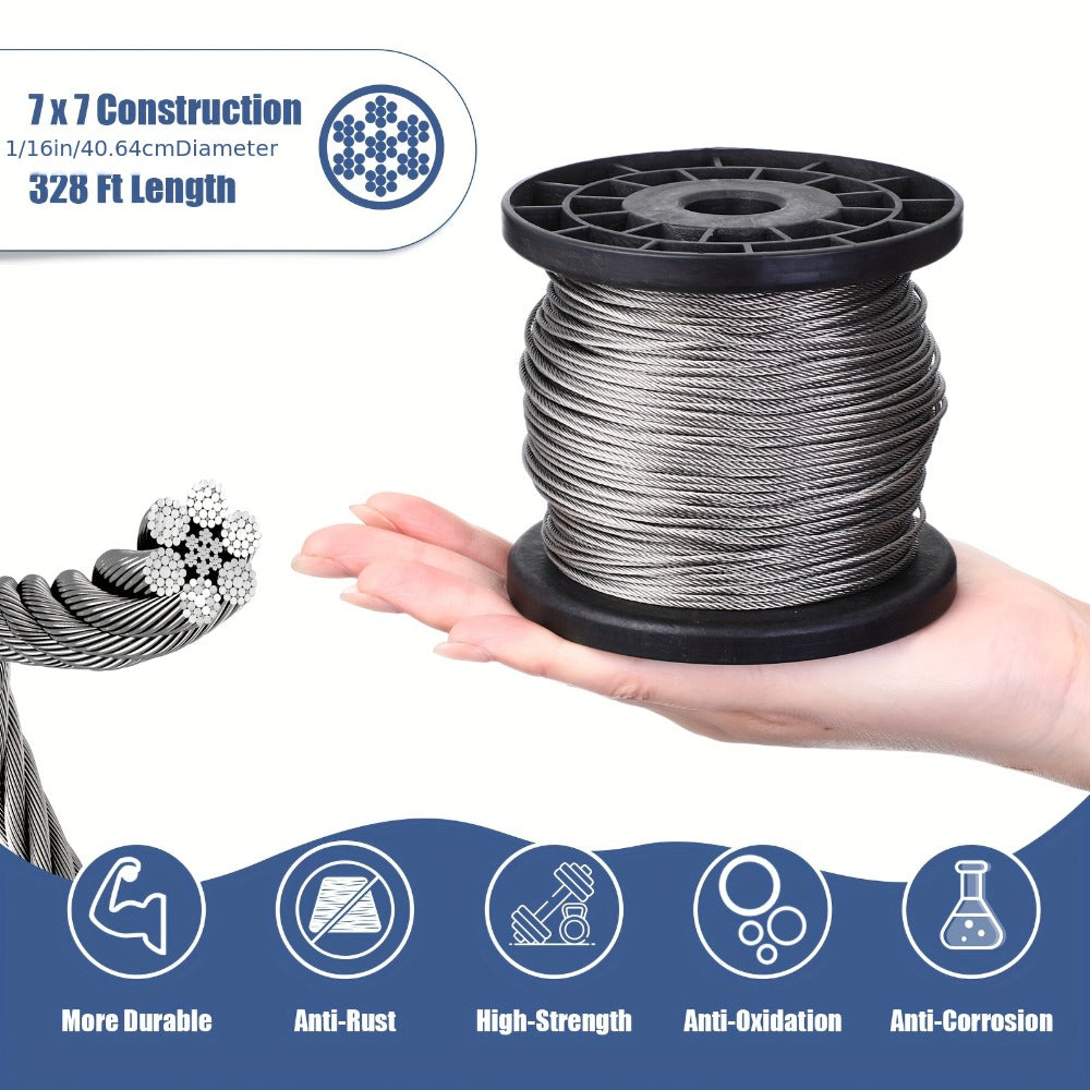 264Pcs Wire Rope Crimping Tool Kit 328ft ¨C Stainless Steel Hook Eye Turnbuckle Thimble Aluminum Crimping Sleeve for Outdoor Garden Railing String Light Hanging