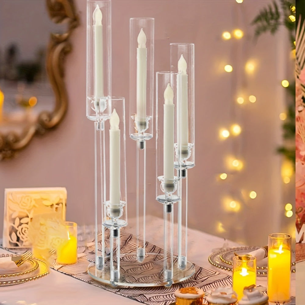 Acrylic Candelabra Candle Holder ¨C Clear Crystal 5-Arm & 6-Arm Taper Candlestick Holders for Wedding Centerpiece, Dining Table, Party & Anniversary Decor