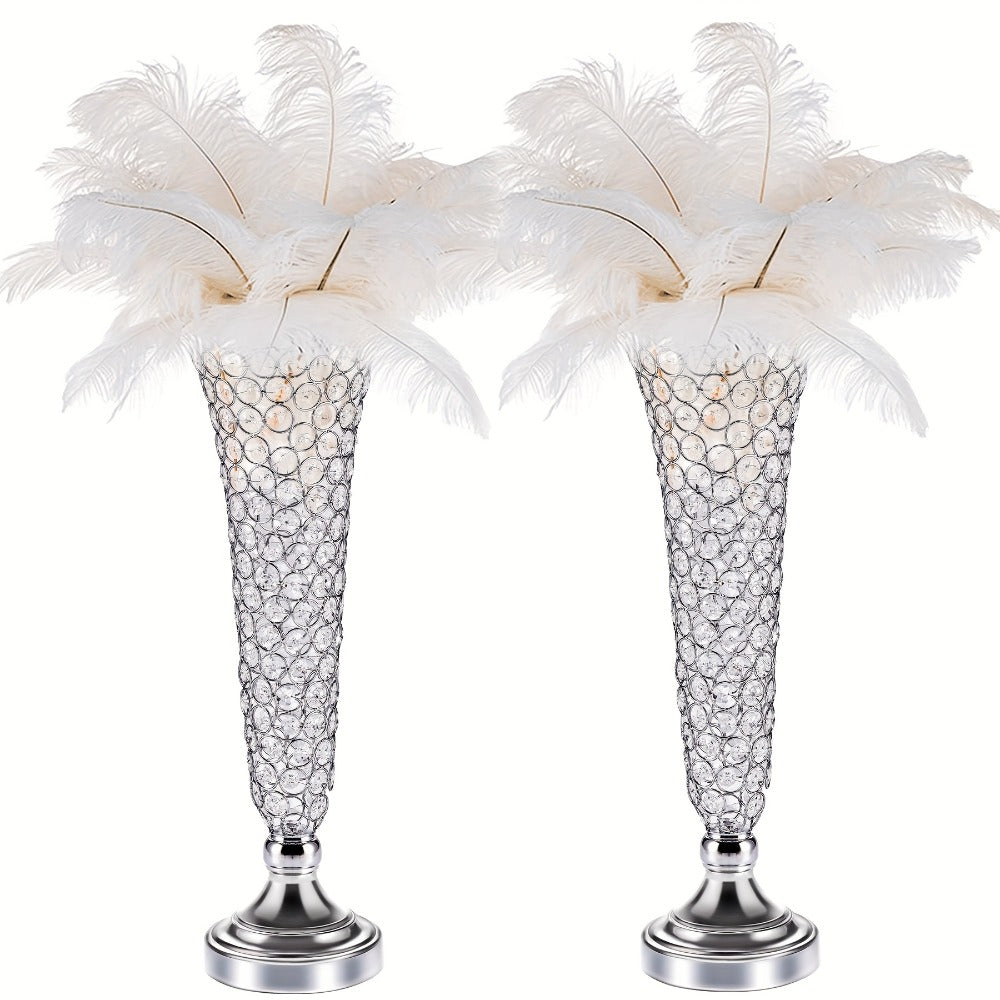Crystal Trumpet Flower Vase Centerpieces for Wedding Table ¨C Bling Wrought Crystal Vases for Party, Anniversary, Birthday, Banquet & Home Decor, Gold & Silver, 2pcs or 10pcs Set