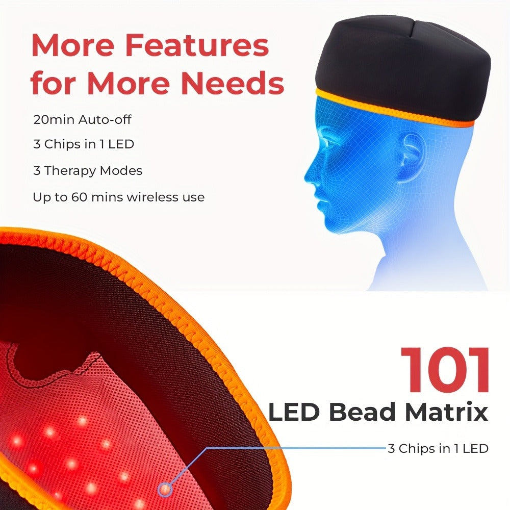Red Light Therapy Cap 101 LEDs Detachable LED Panel Infrared Light Hat for Brain Relaxation Insomnia Relief Head Pain Treatment Hair Growth Scalp Care