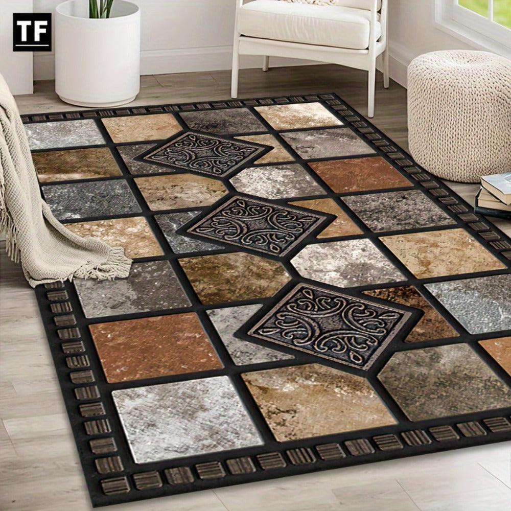 Marble Print Area Rug Luxury Soft ¨C Non-Slip Indoor Outdoor Carpet for Living Room, Bedroom & Entryway, Warm Cozy Tile Pattern Floor Mat, 56x80 Inches