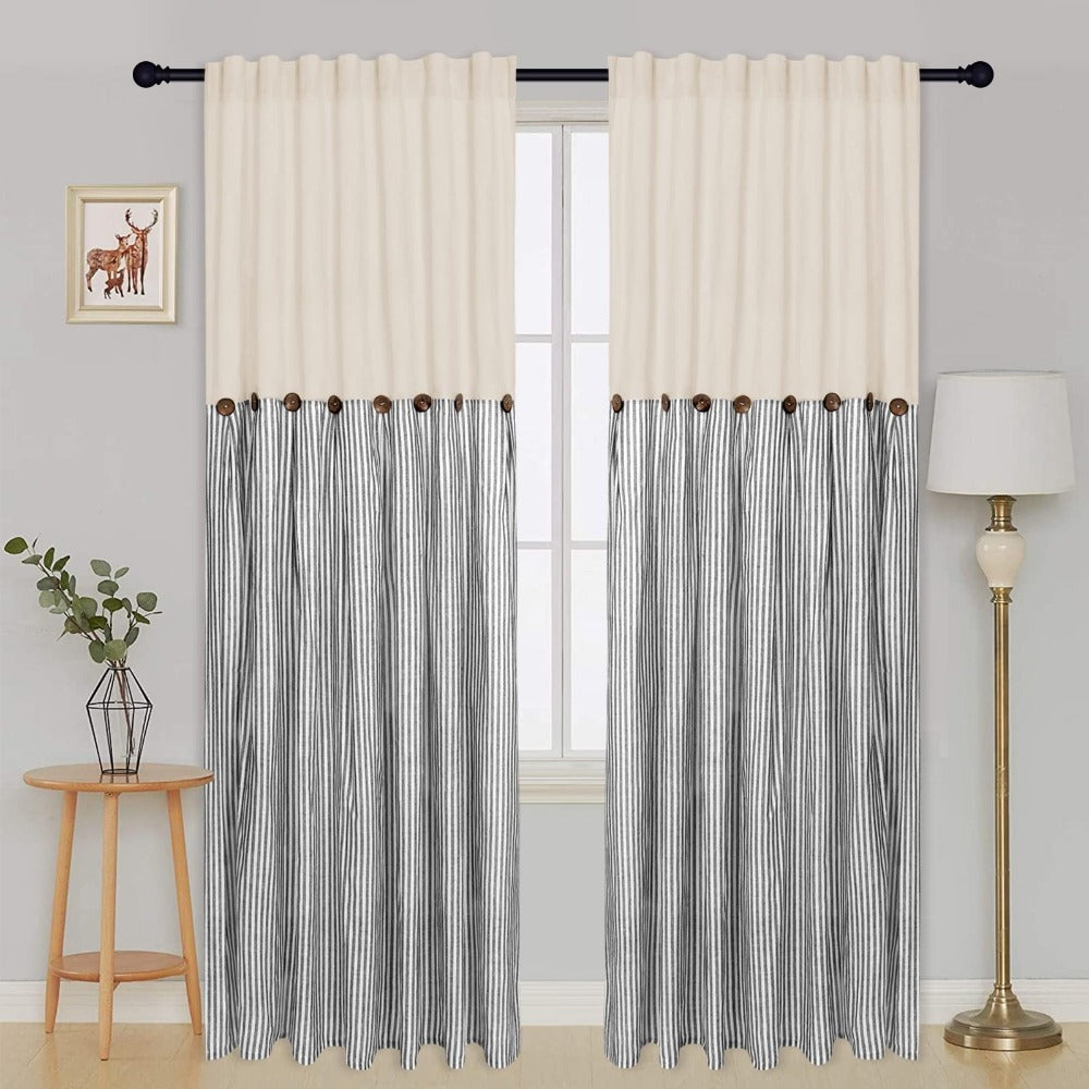 Bohemian Striped Patchwork Curtains, Semi-Sheer Rod Pocket Window Curtains for Bedroom Living Room Kitchen Cafe, Country Cottage Style, 1 or 2 Panels, Multiple Colors & Sizes