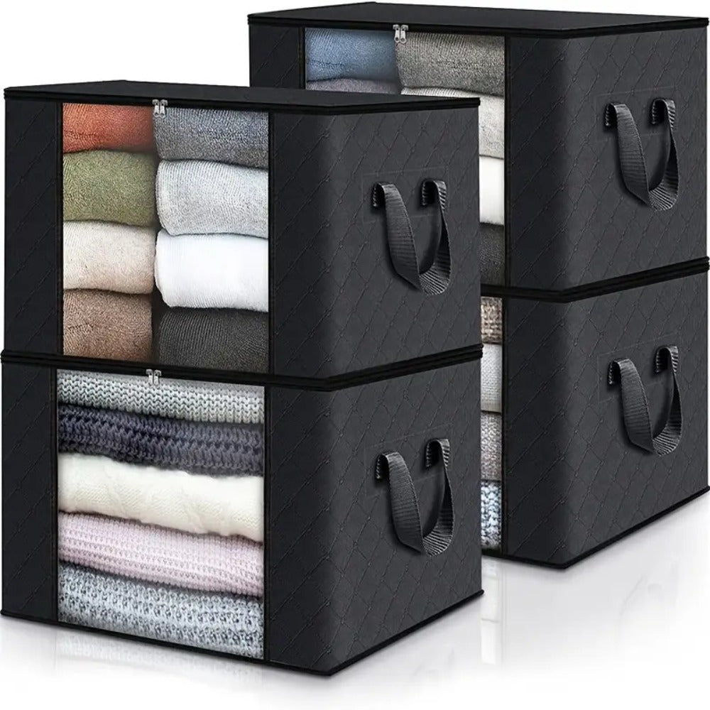 Large Capacity Storage Bags 4-Pack ¨C 23.78 Gallon Foldable Closet Organizer Bins with Reinforced Handles for Clothing, Blankets, Comforters, Bedding & Under-Bed Storage ¨C Black & Gray