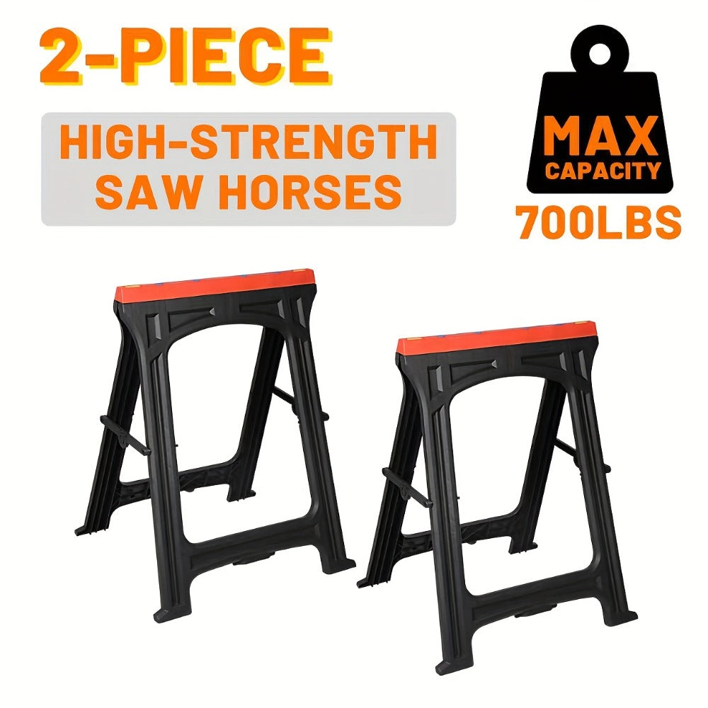 Folding Sawhorse 2 Pack Heavy Duty 700LBS Capacity Portable Work Support Horses Foldable Steel Saw Horse Set with Non-Slip Legs for Workshop Garage DIY Projects