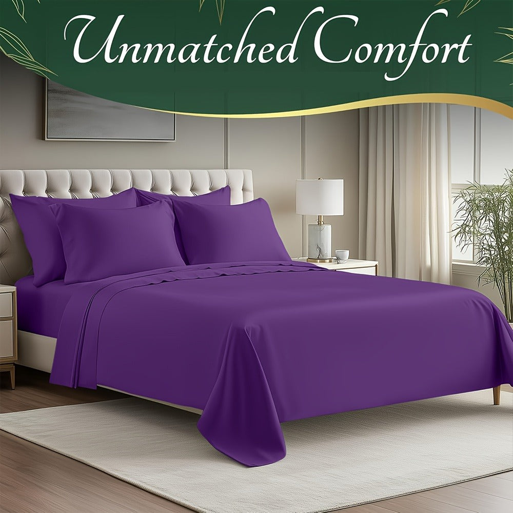 Cooling Bamboo Bed Sheet Set 6pcs Ultra Soft Deep Pocket 17 Inch Double Stitching Breathable Sheets for Hot Sleepers Twin Full Queen King