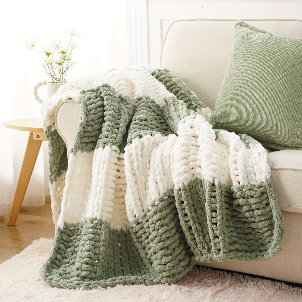 Chunky Chenille Cable Knit Throw Blanket ¨C 350-400gsm Soft Warm Crochet Throw for Sofa, Bed & Couch, Vintage Patchwork, 14 Colors