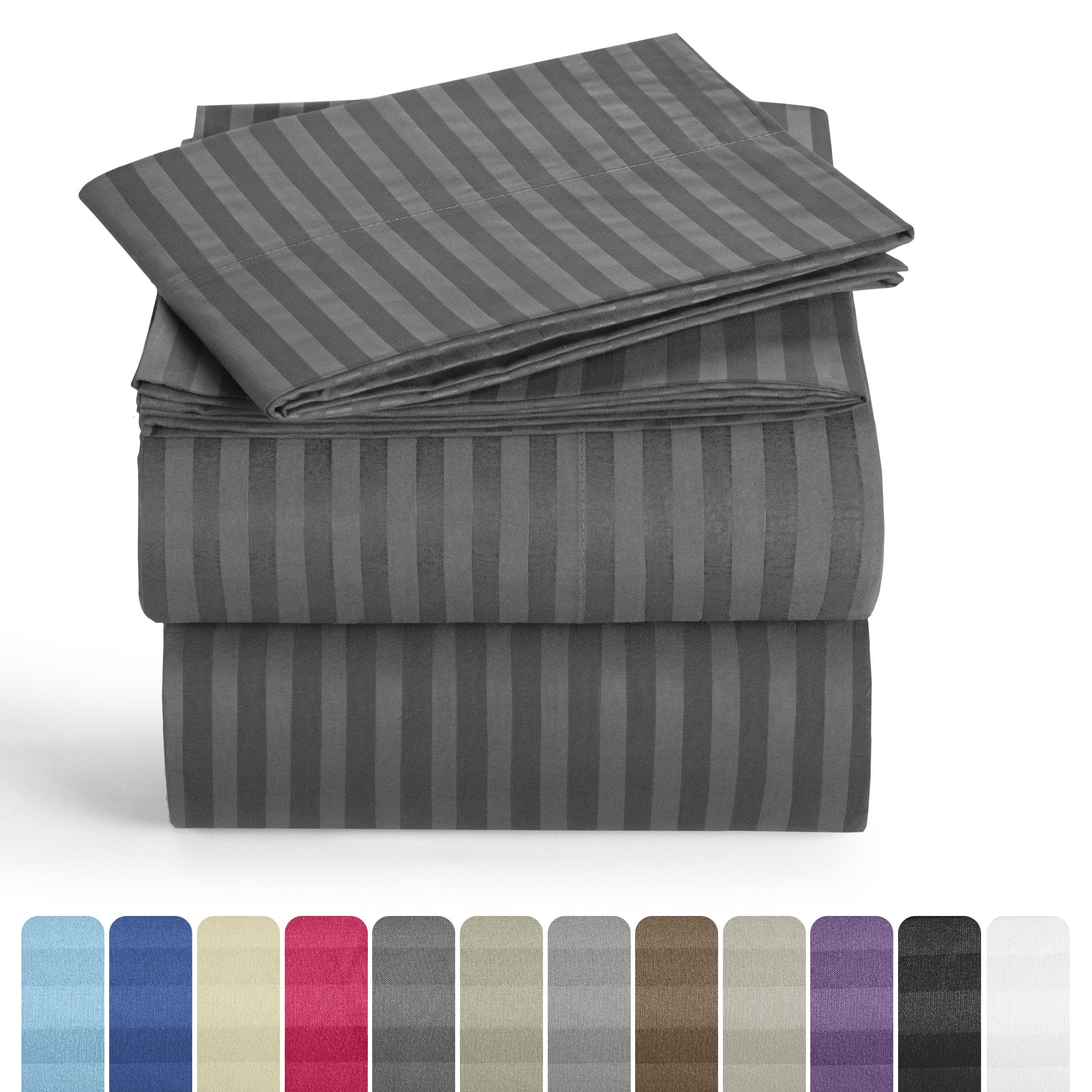 Bed Sheets Set 4/3 Piece Striped - Deep Pocket Fitted Sheet, Soft Breathable Cooling Microfiber Bedding with Pillowcases, Wrinkle Fade Stain Resistant, Hotel Luxury Quality for All Bed Sizes