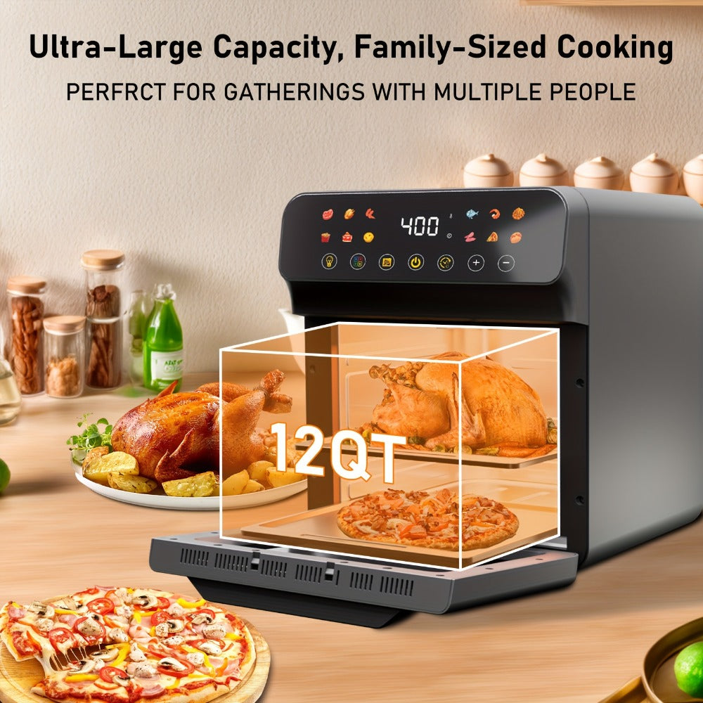 Air Fryer Convection Oven 12QT ¨C 12-in-1 Multi-Function, Touchscreen, Visible Window, Oil-Free Non-Stick Basket, One-Touch Operation, Baking, Roasting, Dehydrating & Fast Cooking