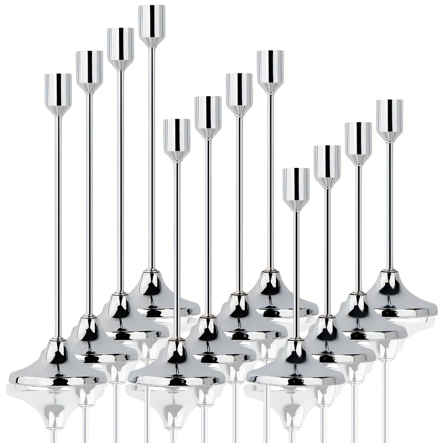 12pcs Metal Taper Candle Holders Set - Modern Tapered Design, Polished Finish, Tabletop Centerpiece for Christmas, Halloween, Weddings & Home Decor (Candles Not Included)