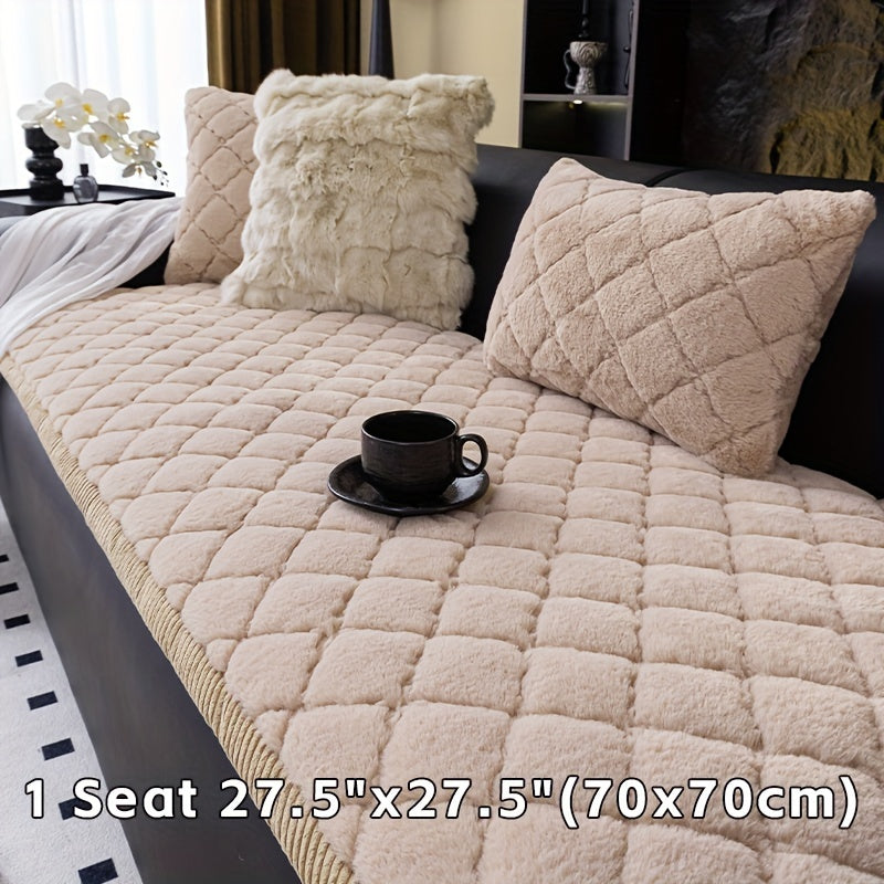 Sofa Cover Faux Rabbit Fur Plush Couch Slipcover - Thick Soft Non-Slip Pet Friendly Machine Washable Sofa Cushion Cover for Living Room Bedroom Office