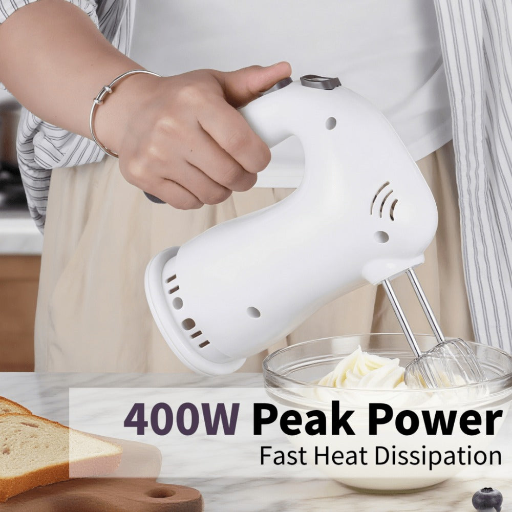 Hand Mixer Electric 400W with Storage Stand & 5-Speed Turbo Boost ¨C 5 Stainless Steel Attachments for Baking Cream Cake Dough Cookie