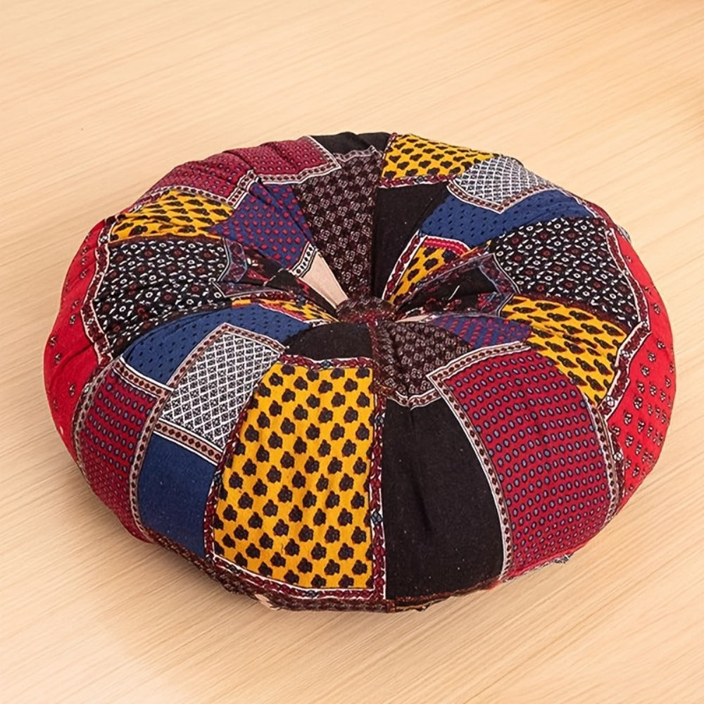 Floor Pillow Round Bohemian Thick Cushion Vintage Floral Pattern Boho Meditation Seat Pad Fade Resistant Cotton Filled Decorative Pouf for Living Room Bedroom All Seasons