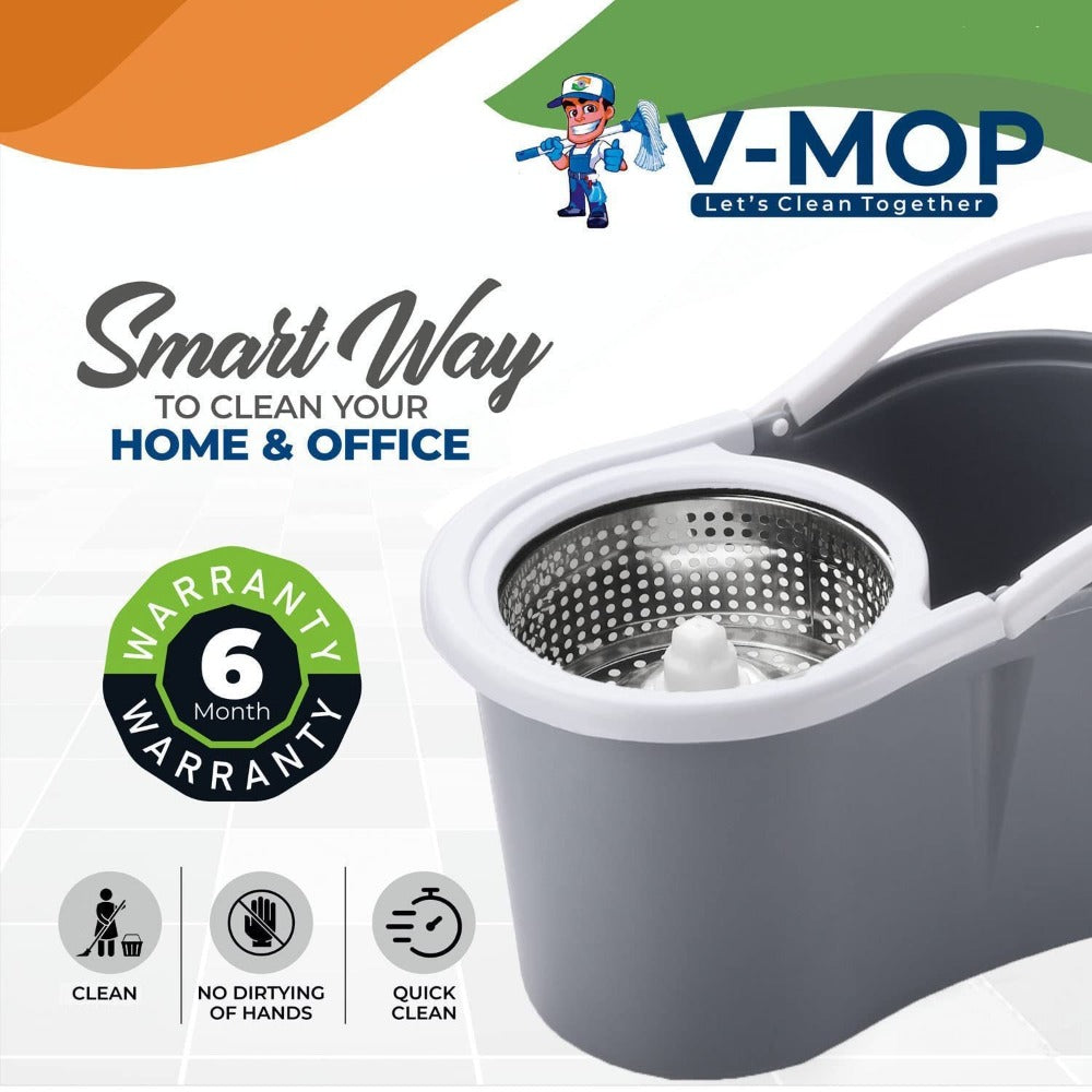 360 Spin Mop and Bucket Set with Wringer - Stainless Steel Extended Handle Spinning Mop Bucket System with Microfiber Mop Refills for Hardwood, Tile & Laminate Floor Cleaning, Black Blue Pink Red