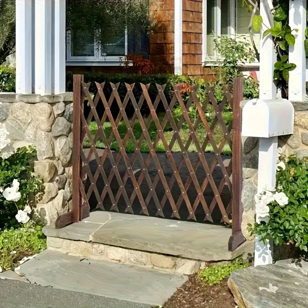 Expandable Wooden Pet Gate Fence Freestanding Retractable Indoor Outdoor Safety Barrier for Dogs Cats - Dark Style Thickened Wood Yard Garden Play Area Divider 27.56 Inch and 35.43 Inch Height Options