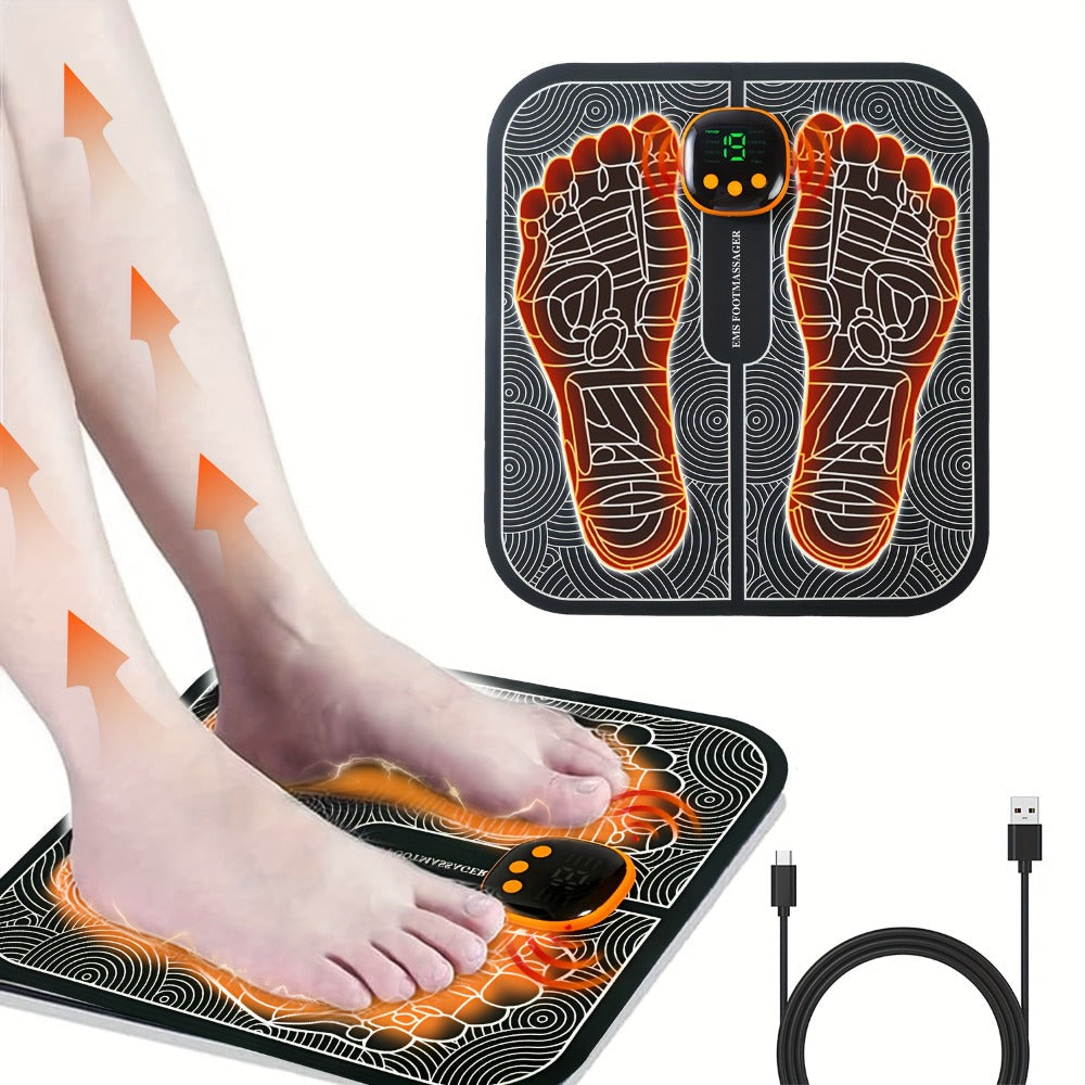 Electric Foot Massager Pad - EMS Foot Muscle Stimulator with 8 Modes & 19 Intensity Levels, USB Rechargeable Foot Massage Mat for Circulation, Pain Relief, Plantar Fasciitis & Full Body Relaxation