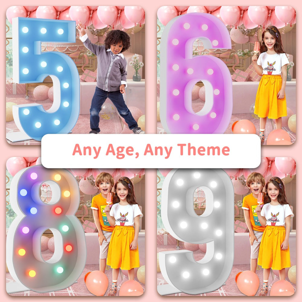 Marquee Number Lights 4 Feet Tall LED Light Up Numbers 0-9 20 for Birthday Party Anniversary Graduation Decoration 11 Colors 3 Flash Modes Foam Board String Lights Included