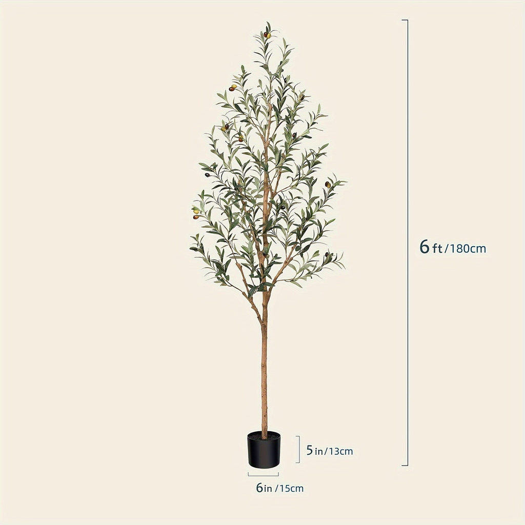 Artificial Olive Tree Potted Faux Plant Real Wood Trunk Lifelike Fruits Indoor Outdoor Home Office Decor Fake Silk Tree Multiple Sizes Available 4ft 5ft 6ft 7ft